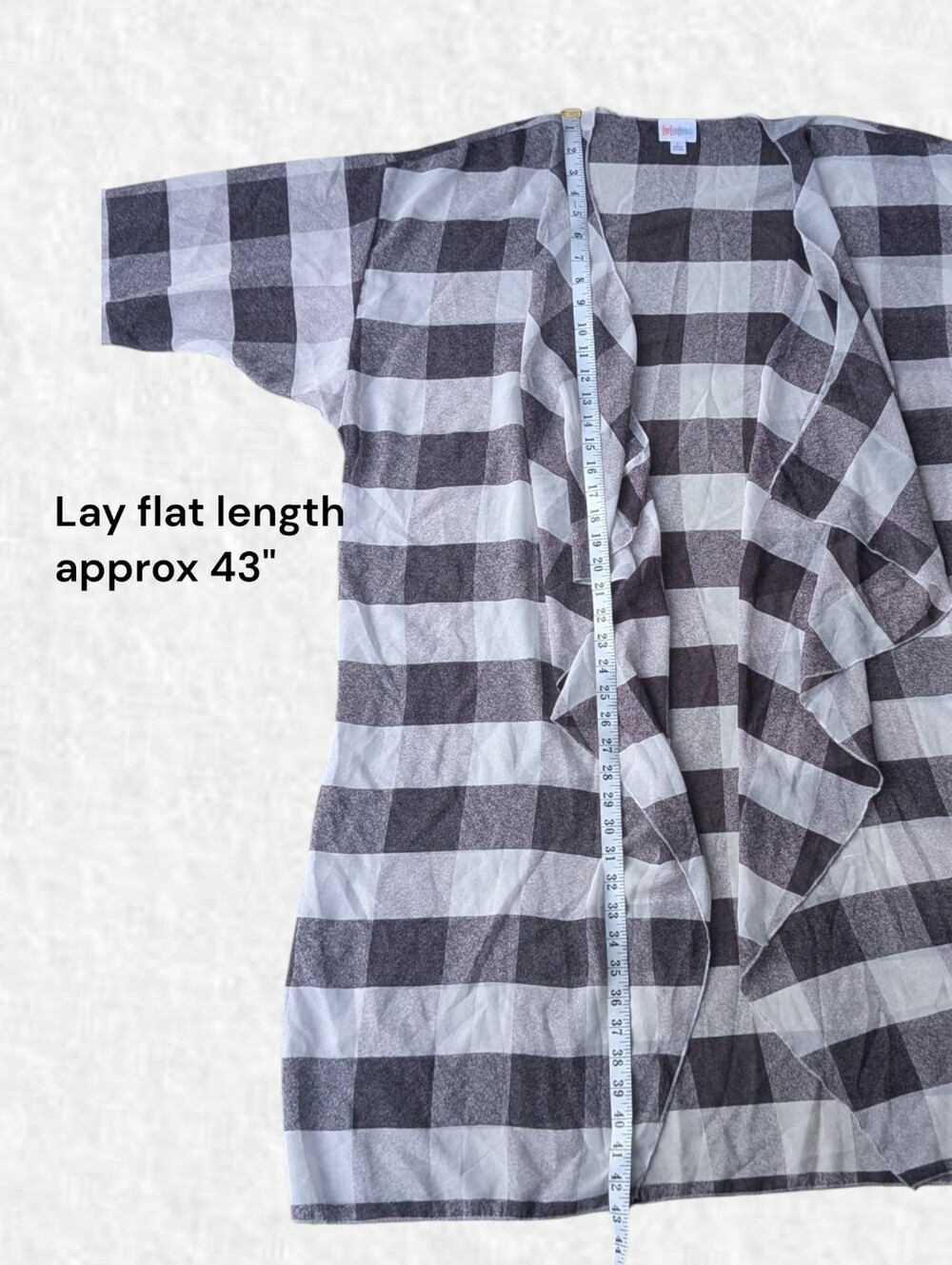 Lularoe NEW Women's Fit L-2x: Black & White Buffalo Check Open Front Kimono - Picture 6 of 6